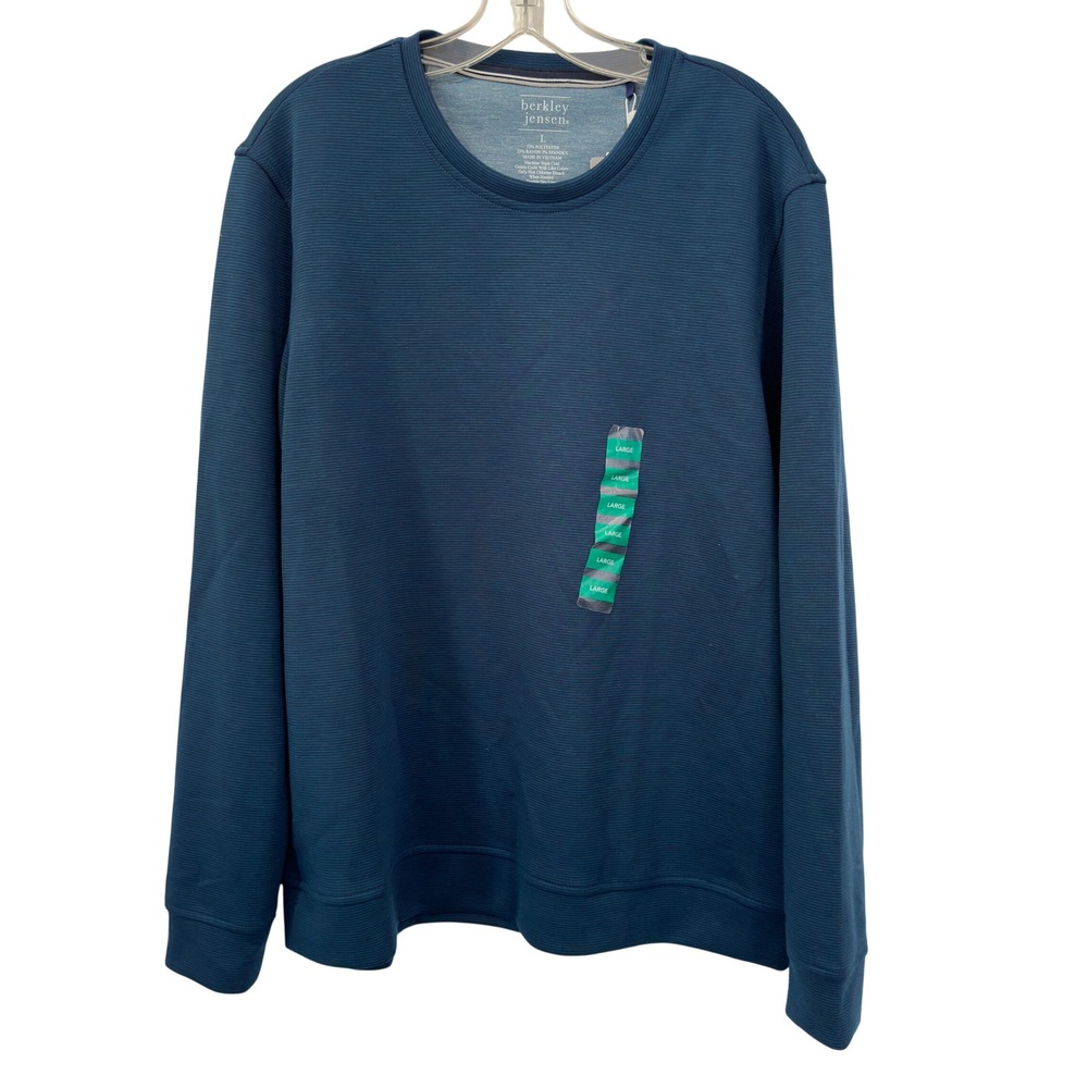 Berkley Jensen Crewneck Knit Jersey‎ Legion Blue Striped Polyester Rayon Large